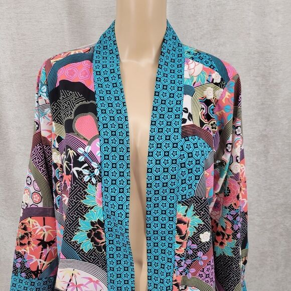Bob Mackie Wearable Art Colorful Kimono Jacket Duster Cardigan Retro Pattern - Picture 2 of 10